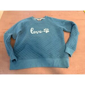 Artisans Teal Blue Quilted Love Paw Print Sweatshirt Womens Medium Pullover